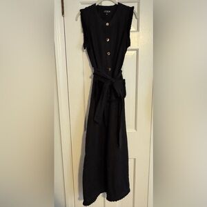 J. Crew Black Linen Long Dress with Gold Buttons and Belt